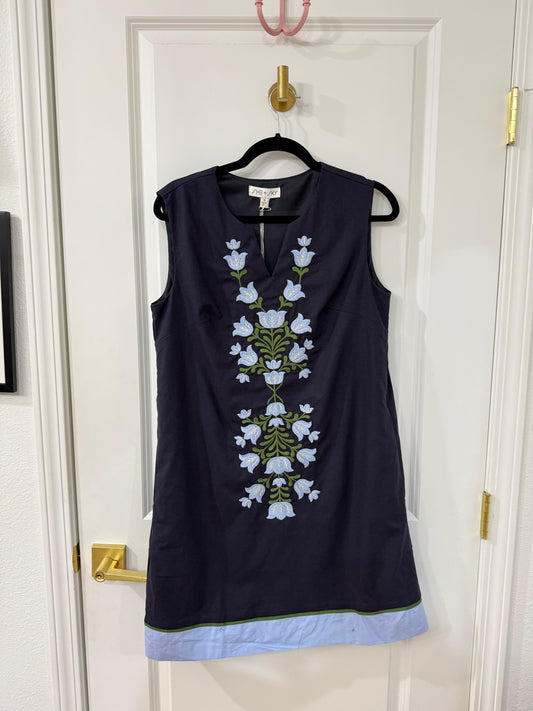 navy embroidered mini dress