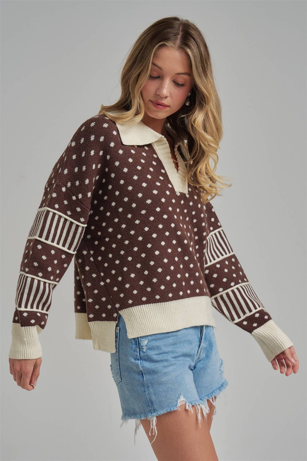 LOOSE FIT POLA DOT FALL SWEATER TOP