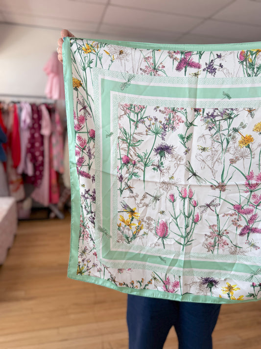 Green silk floral scarf