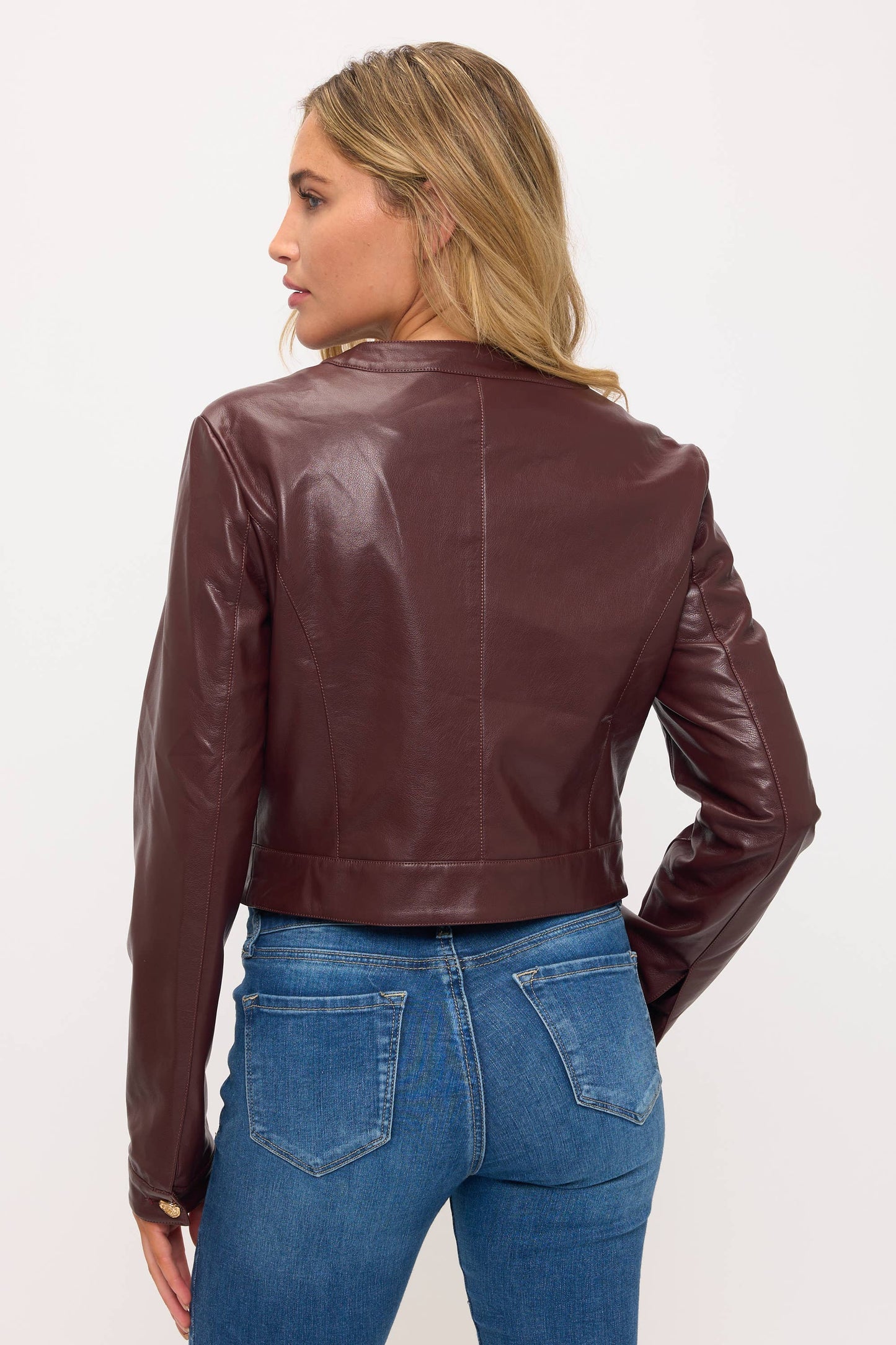 Cropped Faux Leather Jacket with Pocket Detail