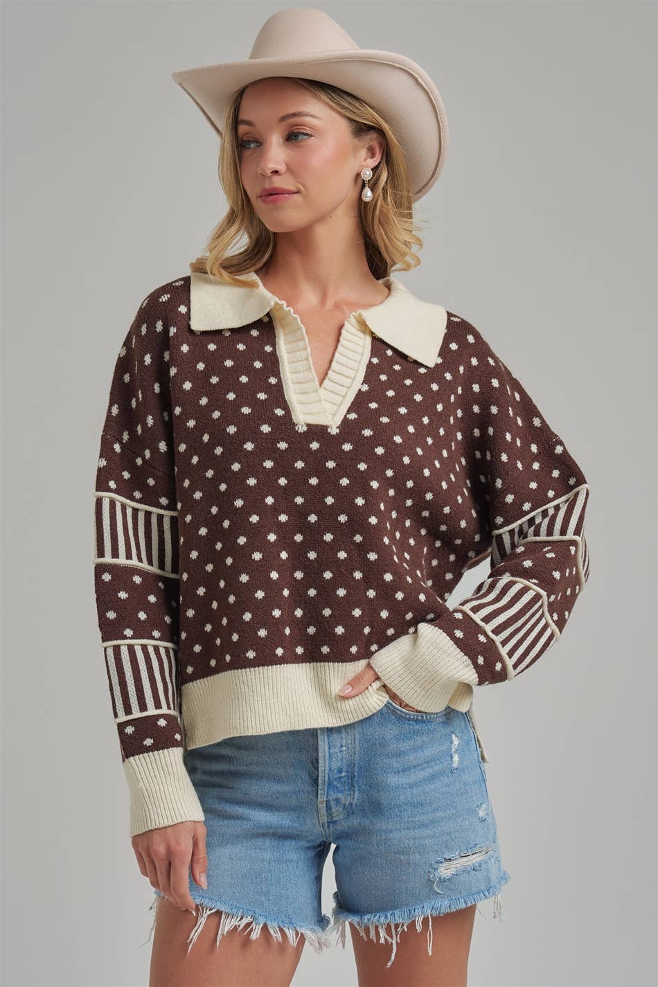 LOOSE FIT POLA DOT FALL SWEATER TOP