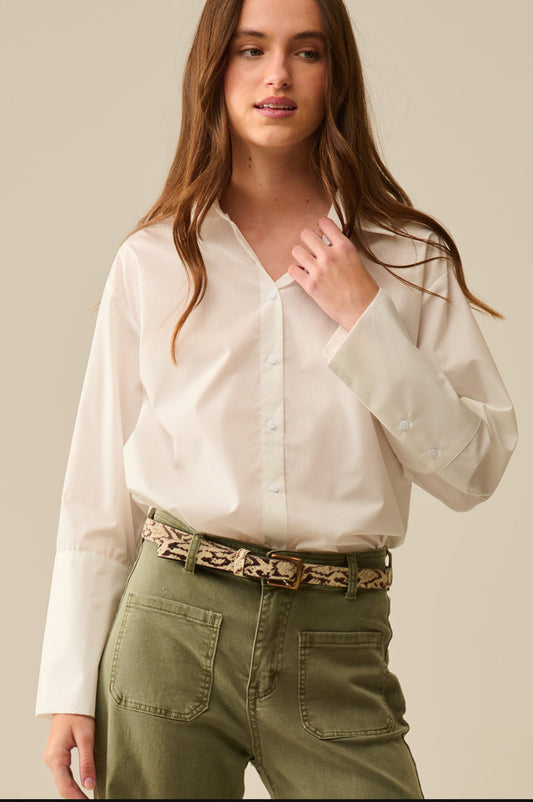 White Poplin extra wide cuff