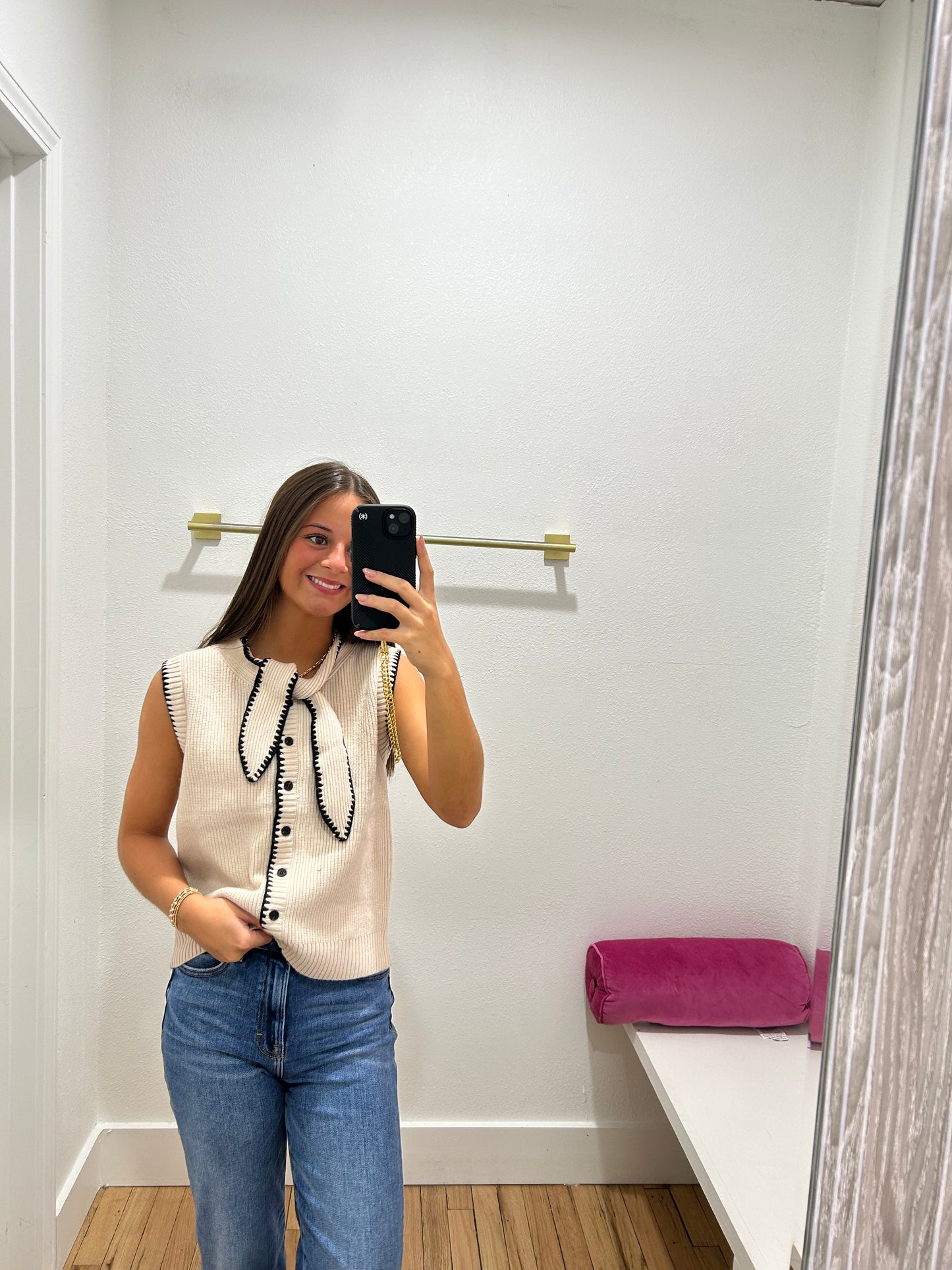 natural contrast bow sweater top