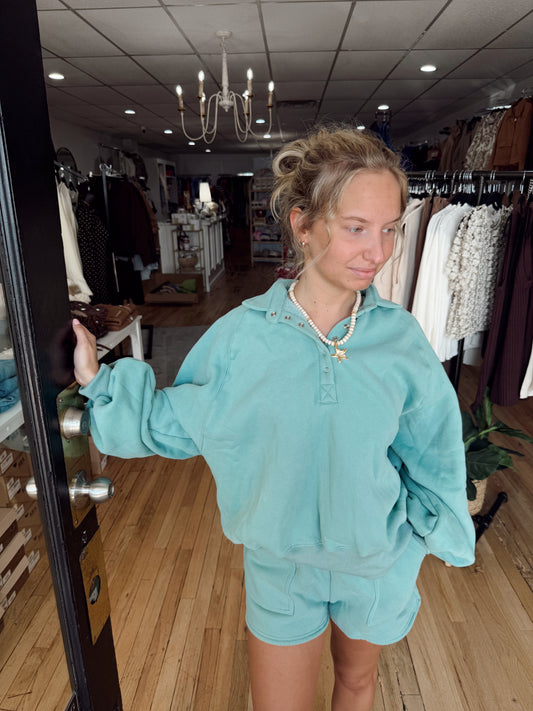 piper button sweatshirt short set