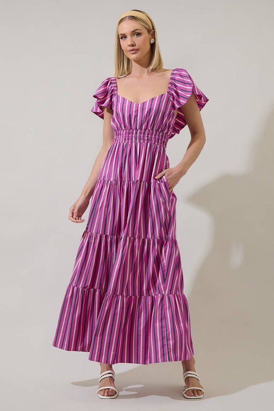Mursy Striped Nala Tiered Smocked Maxi Dress