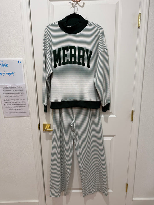 Merry stripe mock neck set