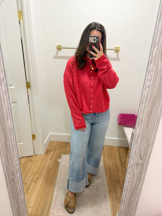 cherry red stripe piper cardigan