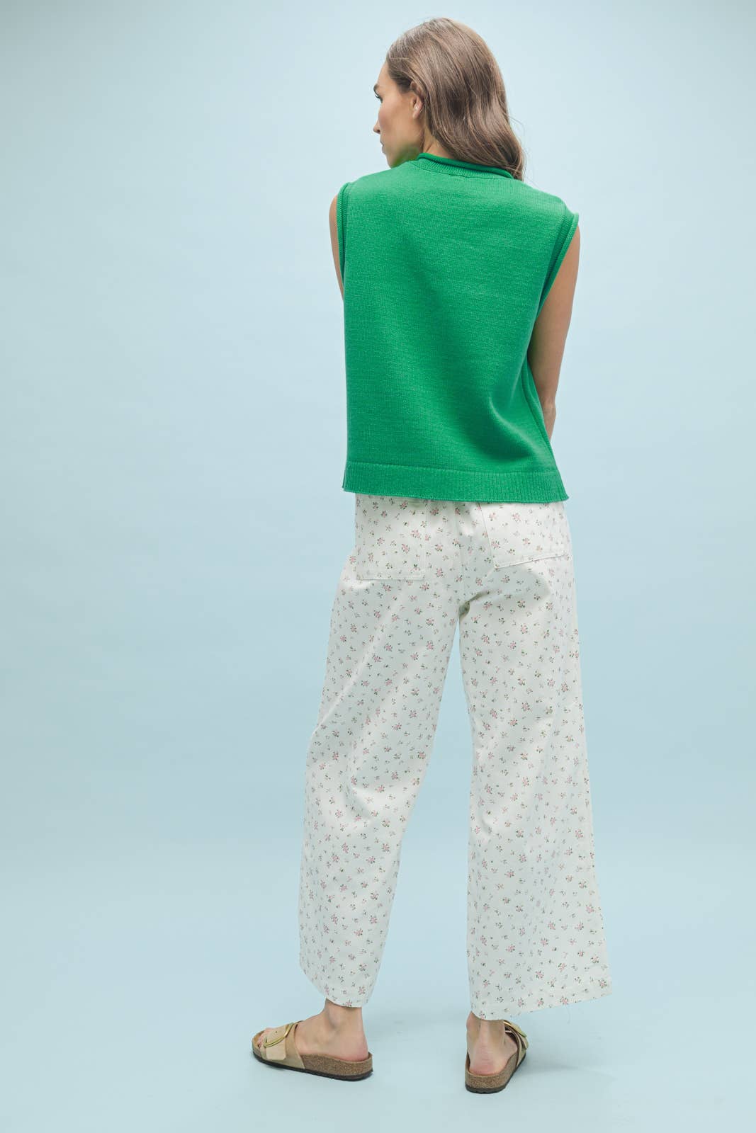 SWEATER BUTTON-UP VEST WITH ROLLED HEM DETAIL (multiple colors)
