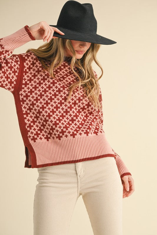 rusty pink pattern sweater