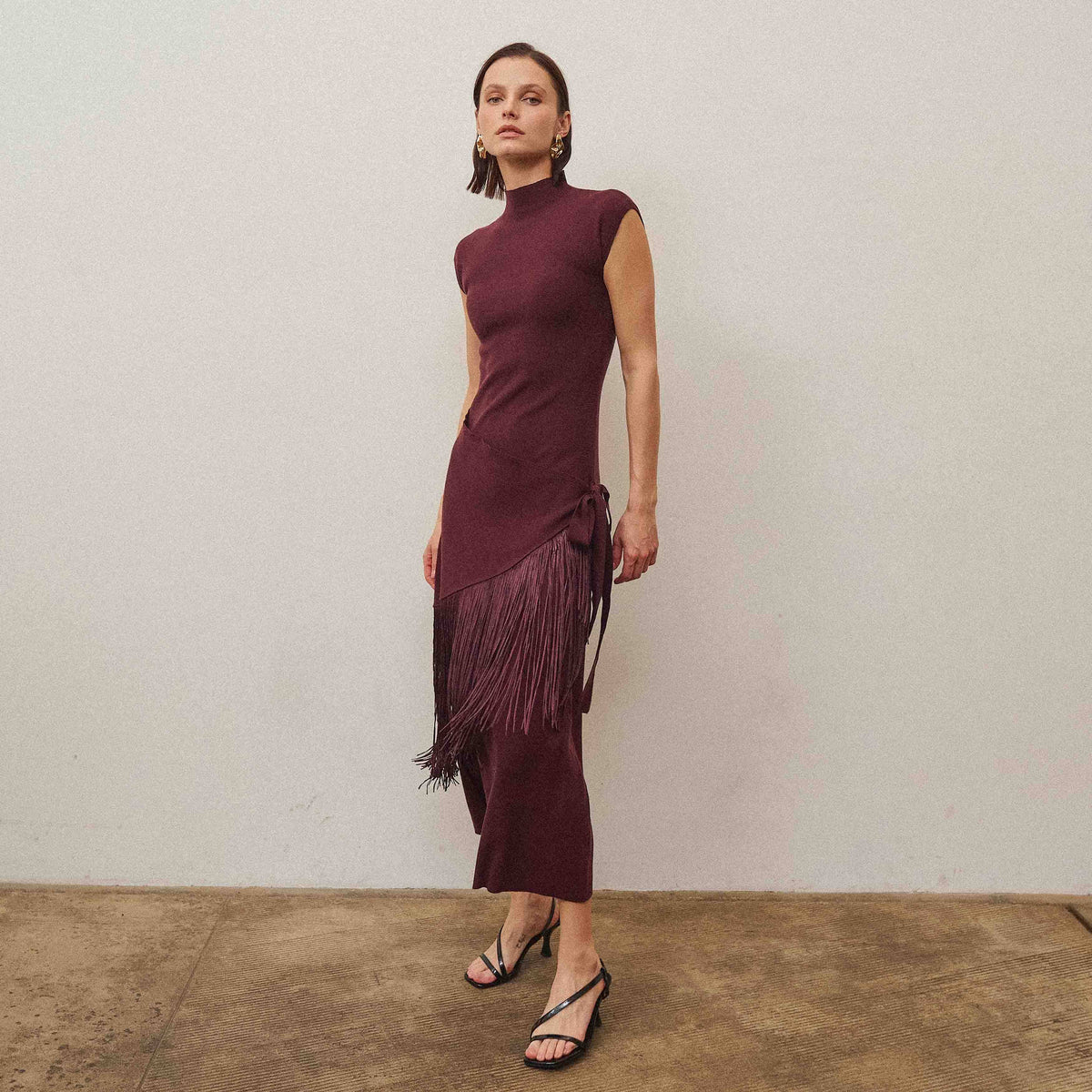 Fringe faux wrap dress