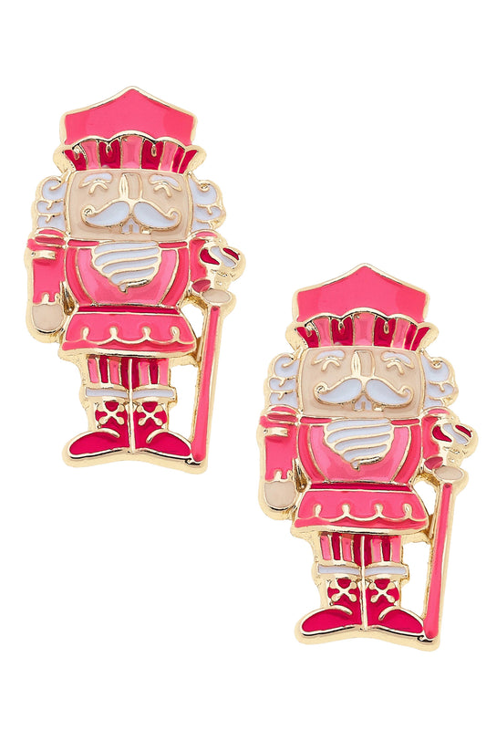 Nutcracker Enamel Stud Earrings in Pink/Red/White