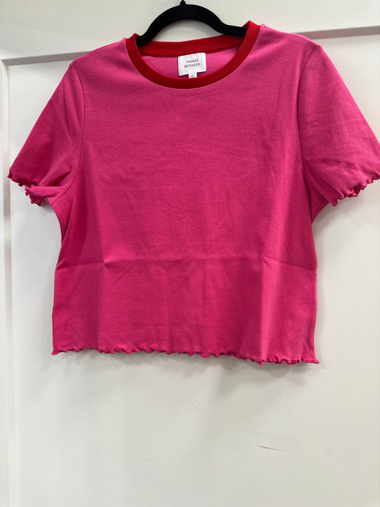 pink/red contrast lettuce hem tee