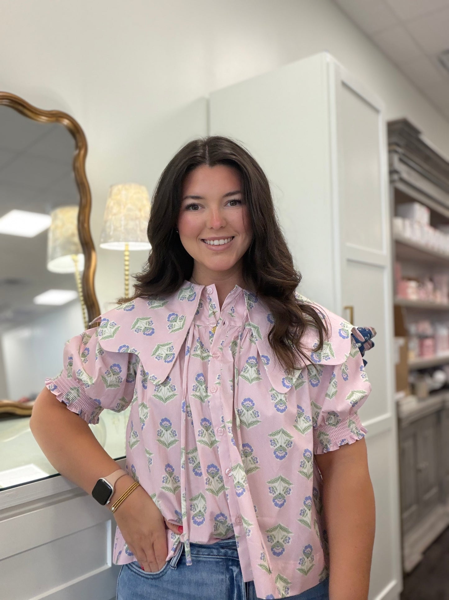 FRENCH FLORAL NOVELTY COLLAR TOP - Karlie
