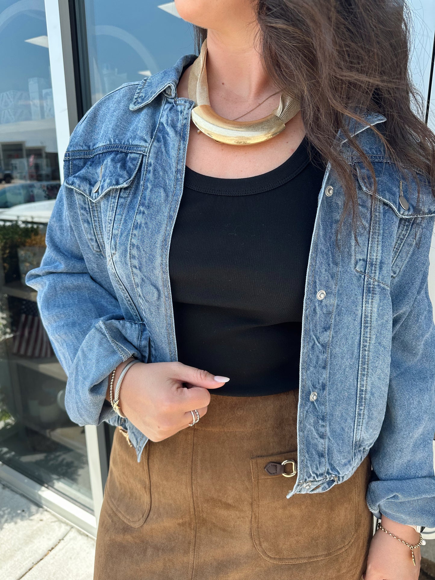 Washed denim drawstring jacket