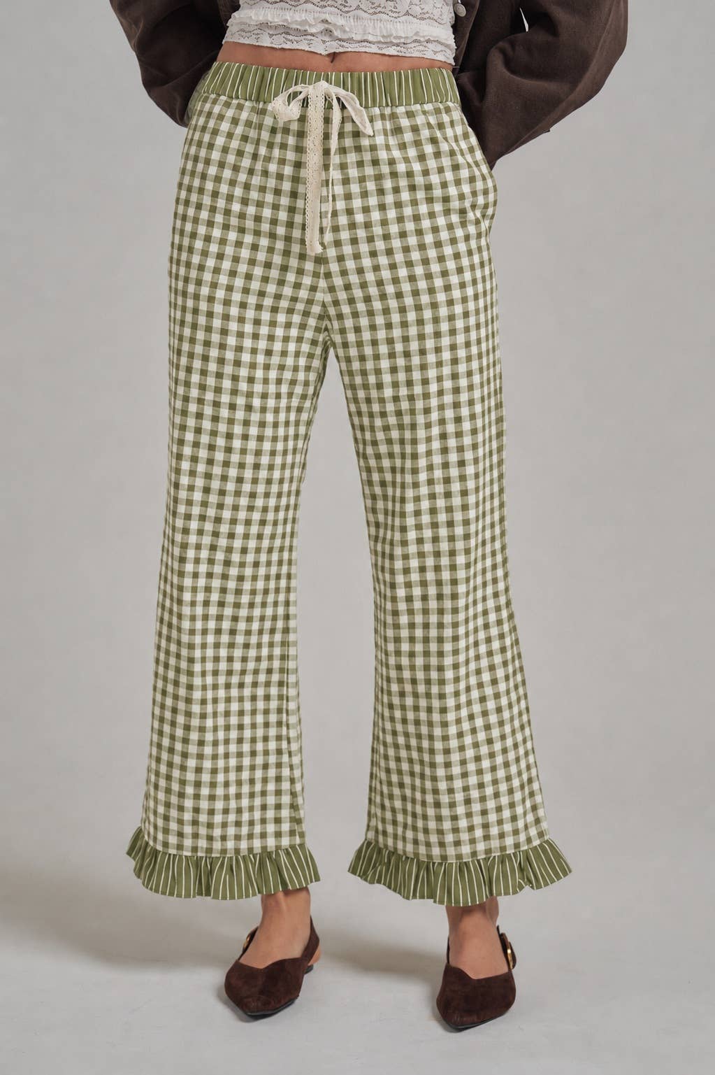 GINGHAM CHECK ELASTIC WAIST PANTS