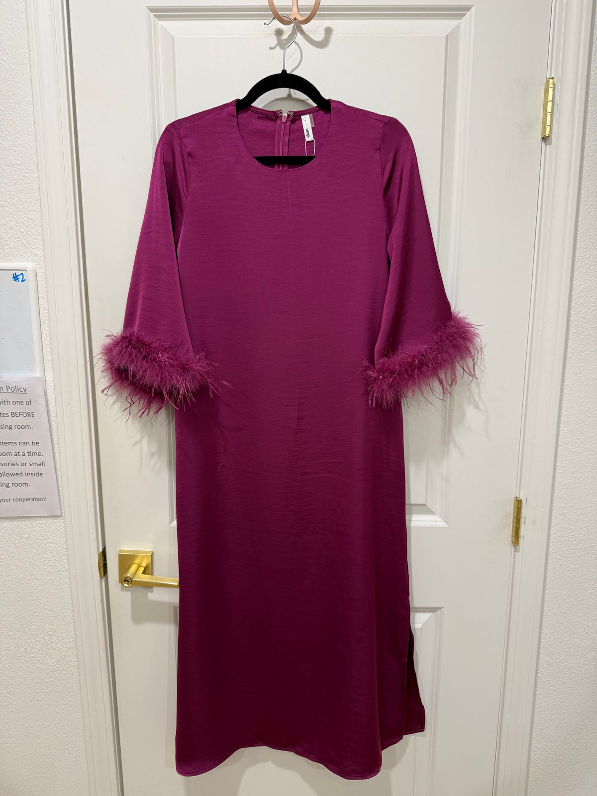 feather cuff satin midi dress (2 colors)