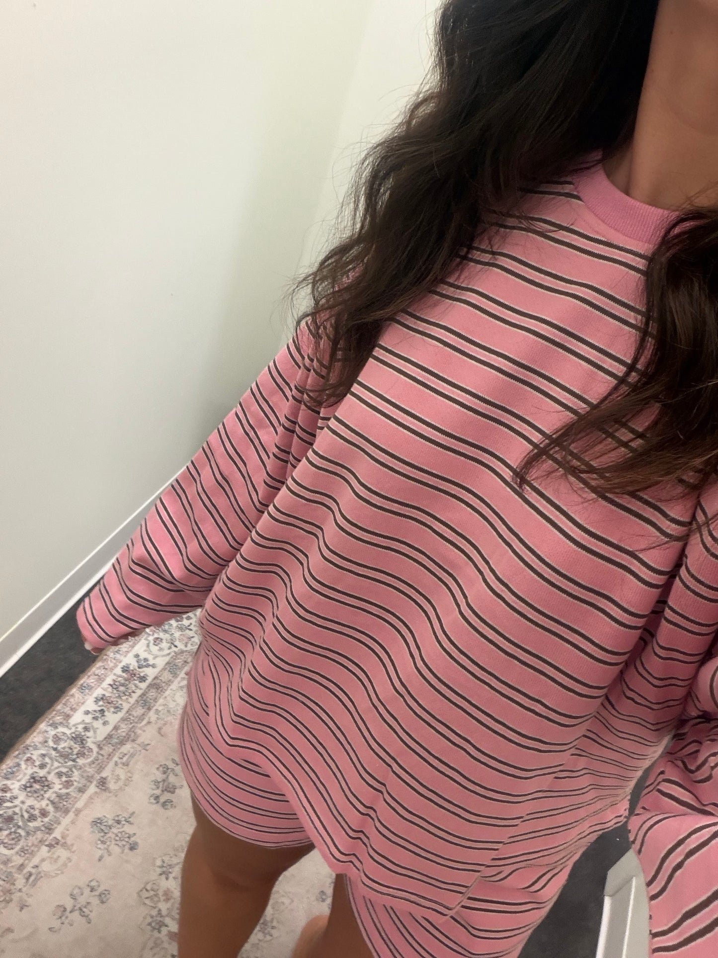 Pink/brown stripe terry top