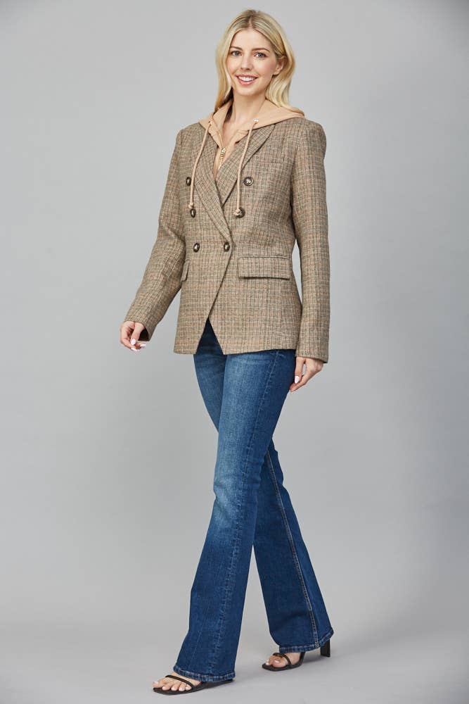 HOODED HERRINGBONE BLAZER