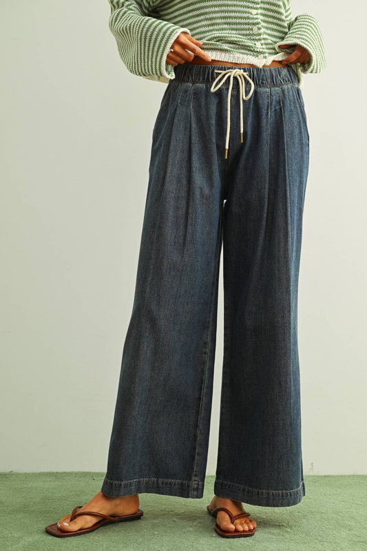STRAIGHT WIDE LEG WITH ELASTIC PANTS