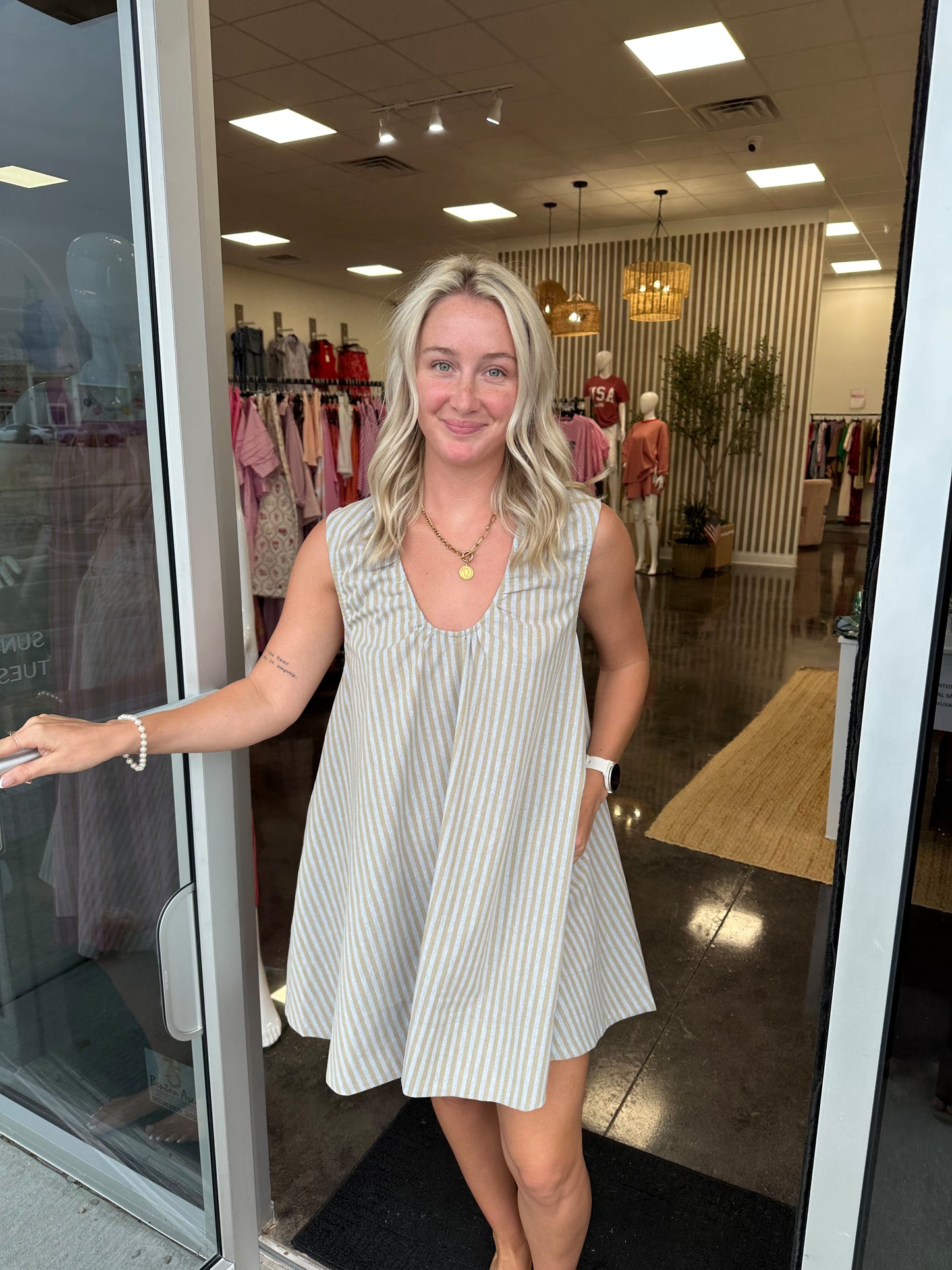 linen stripe scoop neck mini dress KARLIE