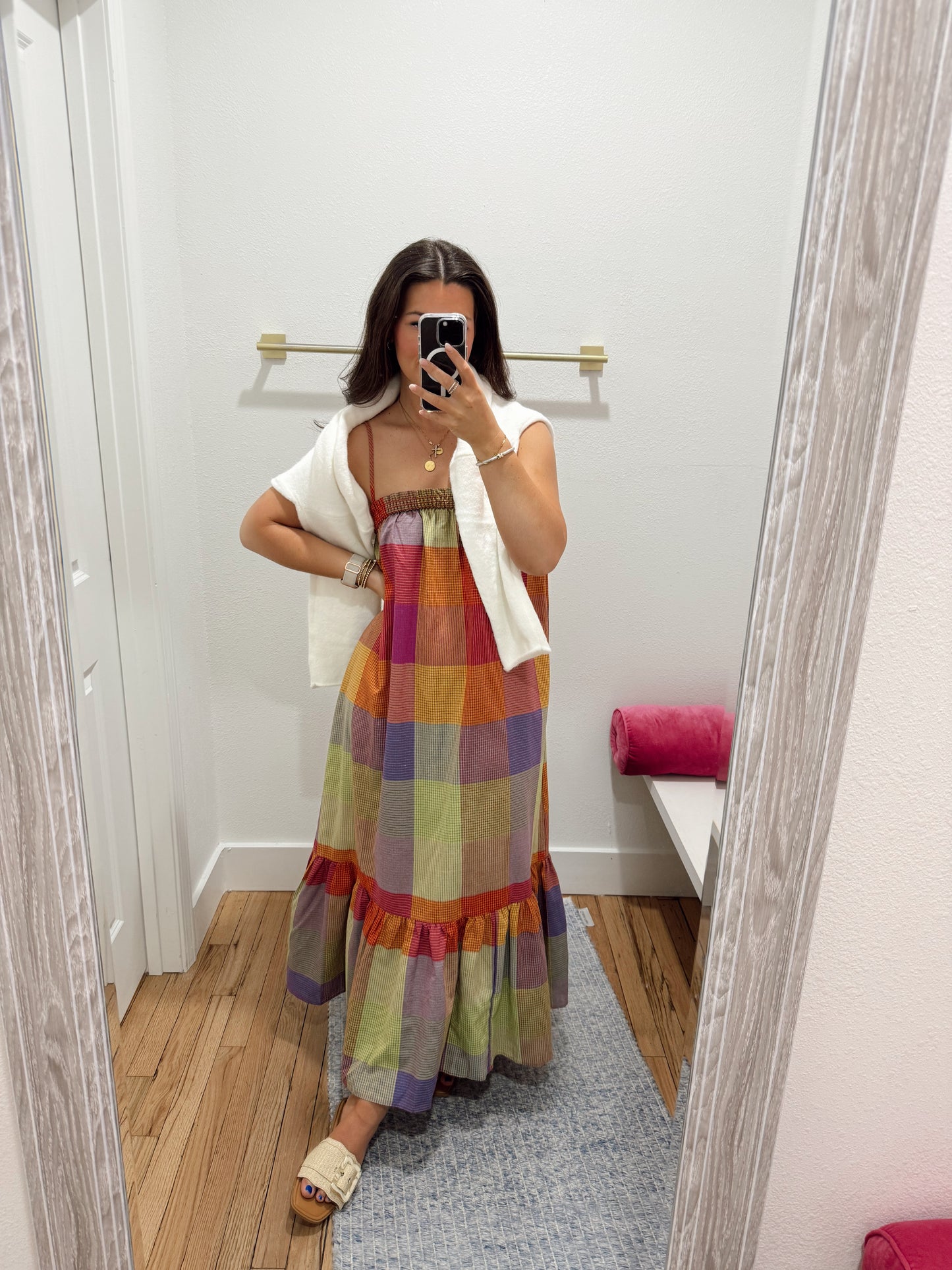 Cotton checkered midi dress
