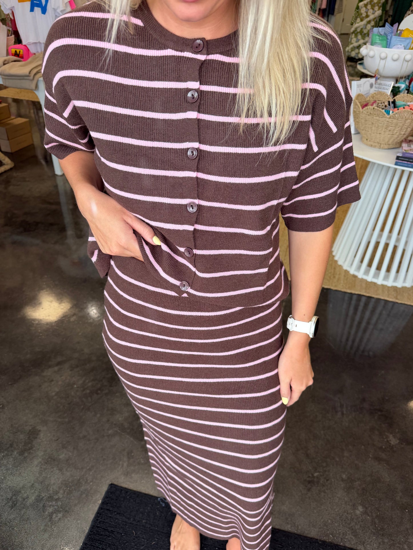 Stripe Sweater skirt Set