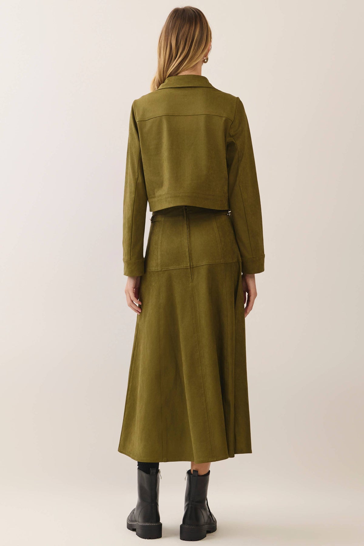 Faux Suede A-Line Midi Skirt