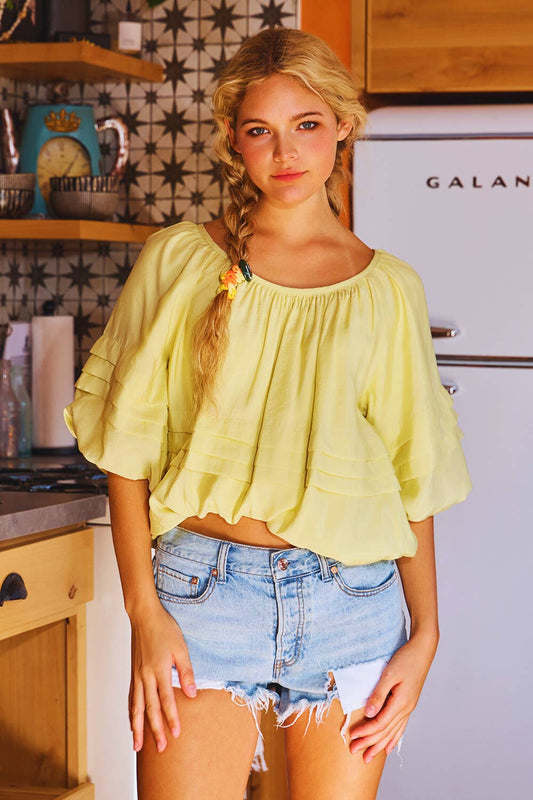 Rishi Pintuck Bubble Hem Solid Top