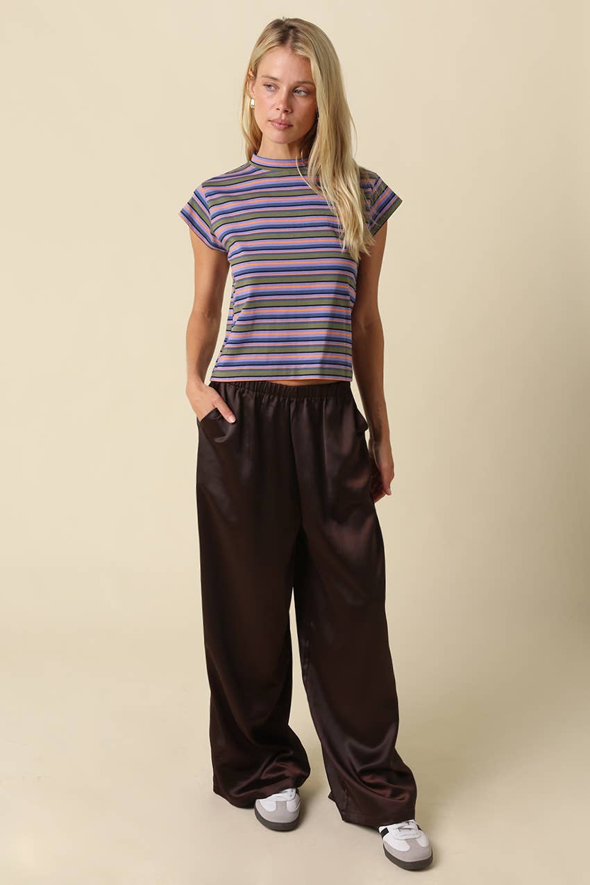 Lizz Stripe Mock Neck Tee (2 colors)
