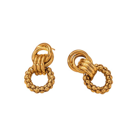 Gold Plated Detailed Dangle Stud Earrings