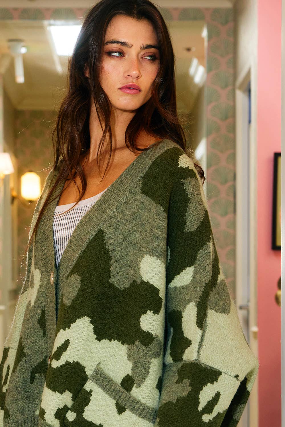 Oversized Camouflage Pullover Sweater Cardigan