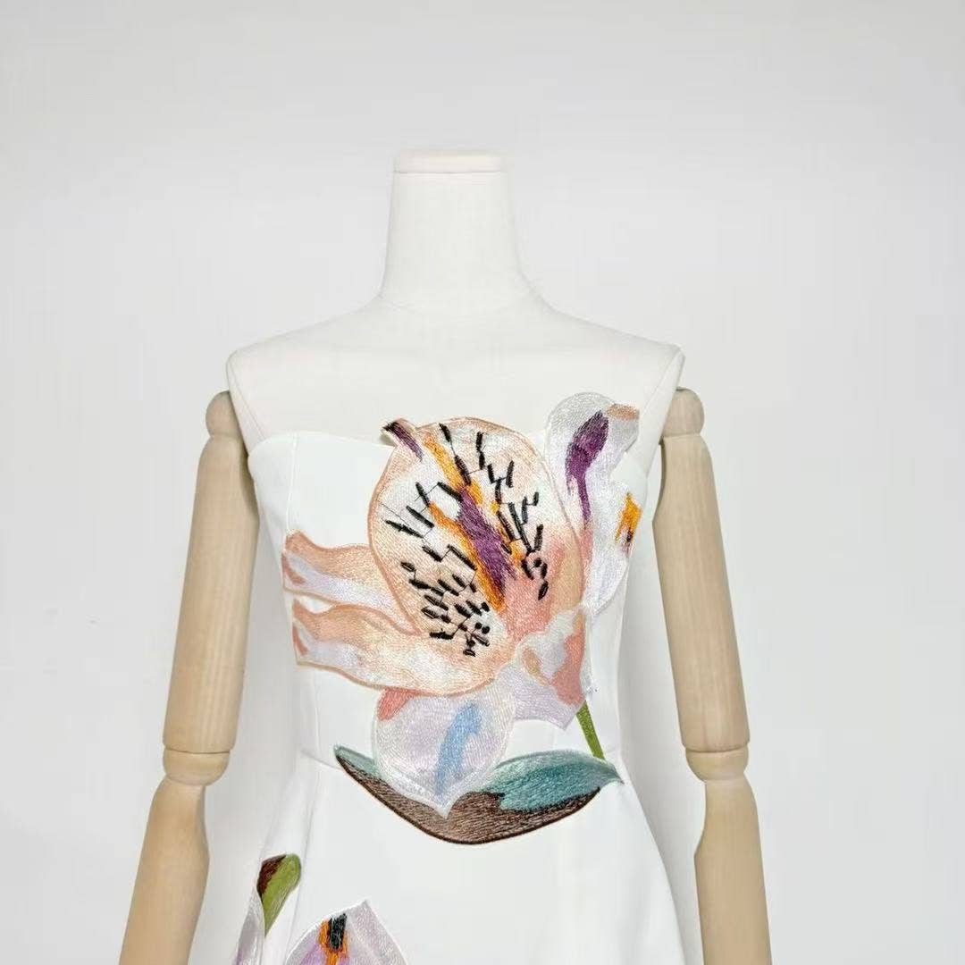 DR840Y Women’s Strapless Dress with 3D Floral Beaded Detail
