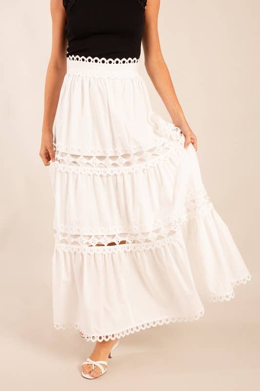 Tiered Maxi Skirt with Eyelet Detailing
