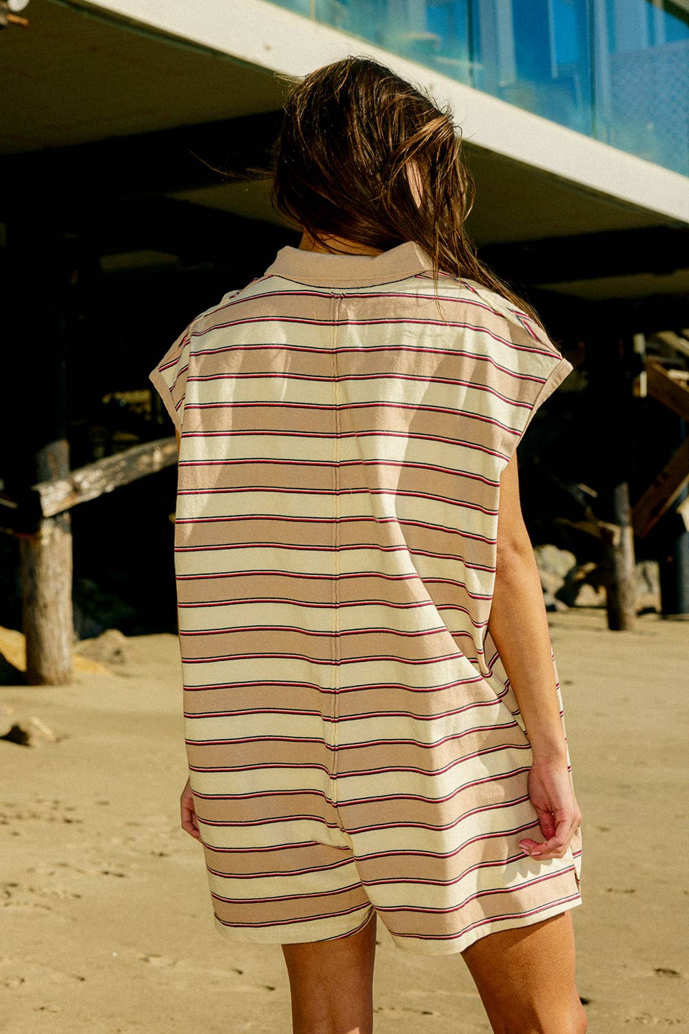 Sleeveless Polo Oversized Stripe Romper