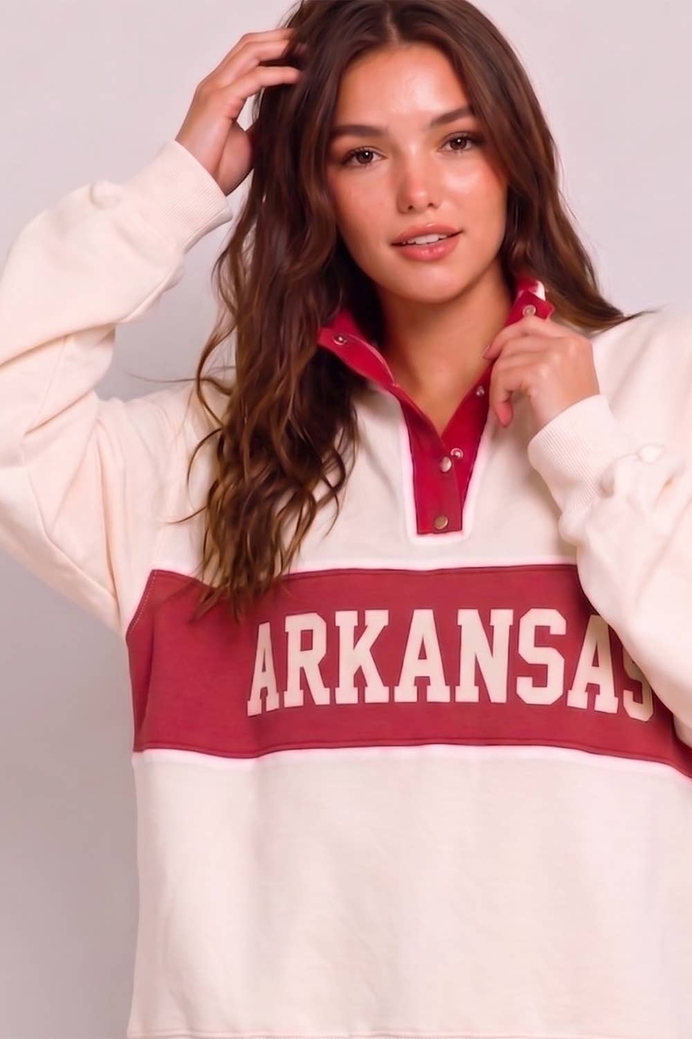 'ARKANSAS' Varsity Snap-Placket Sport Pullover