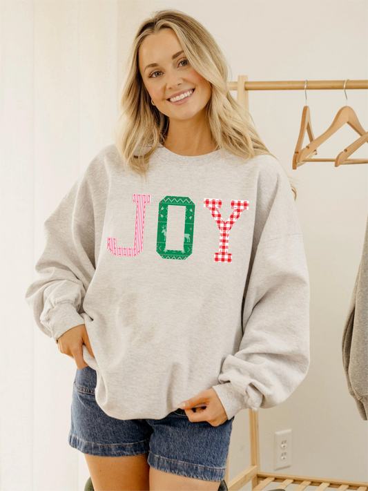 JOY Christmas Quilted Puff Ink Ash Gray Sweatshirt