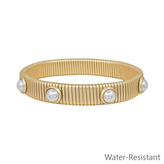 Water Resistant Ribbed Stretch Bracelet with Pearl Studded Accent br13