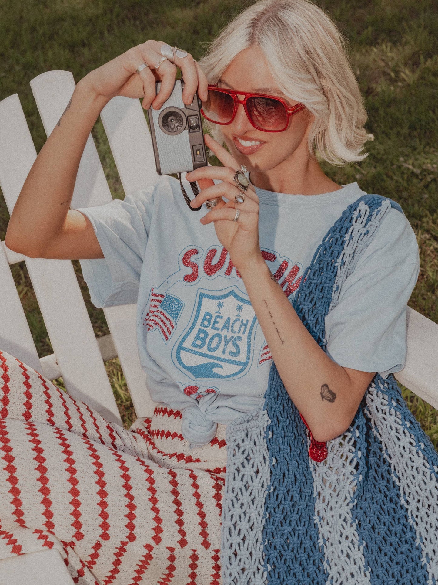 The Beach Boys Surfin USA Emblem Light Blue Thrifted Tee