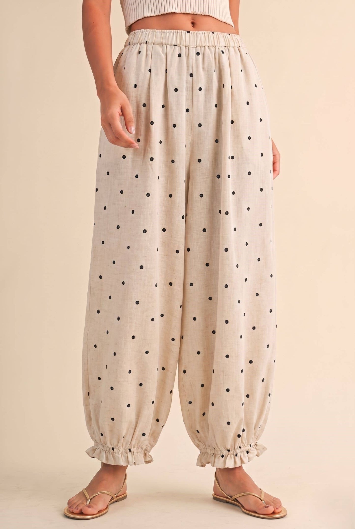 ELASTIC WAIST POLKA DOT PANTS