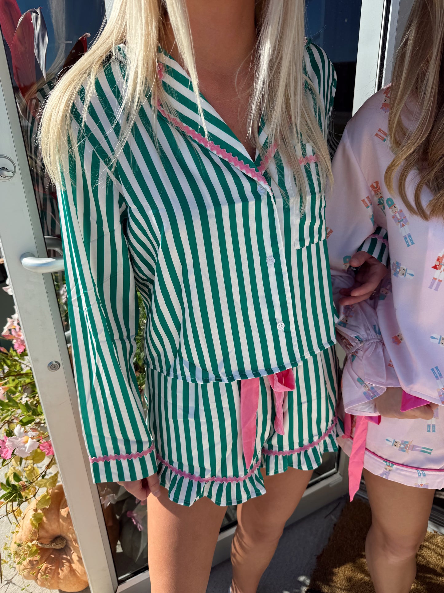 Kelly Green/Pink Stripe Pajama Set