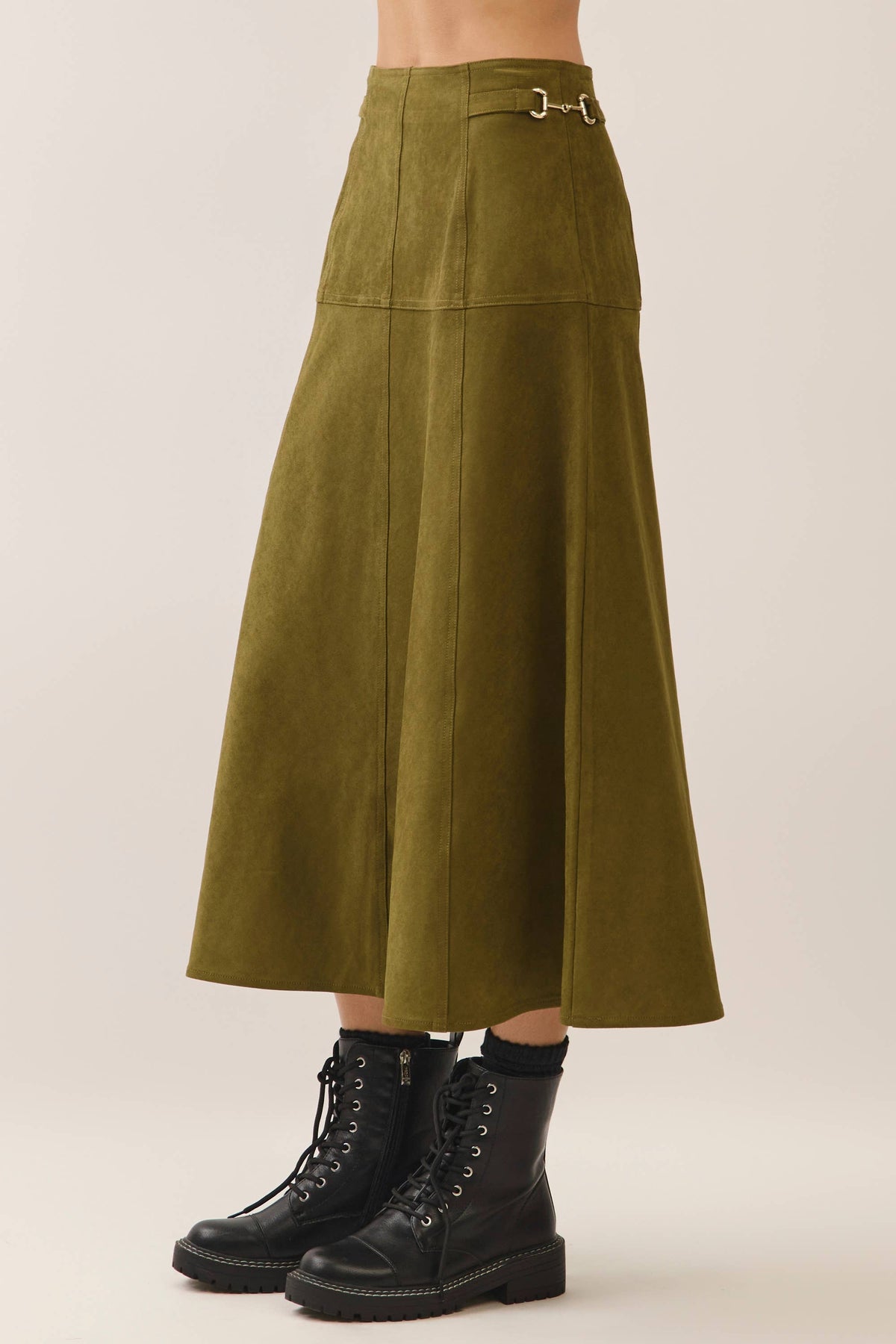 Faux Suede A-Line Midi Skirt