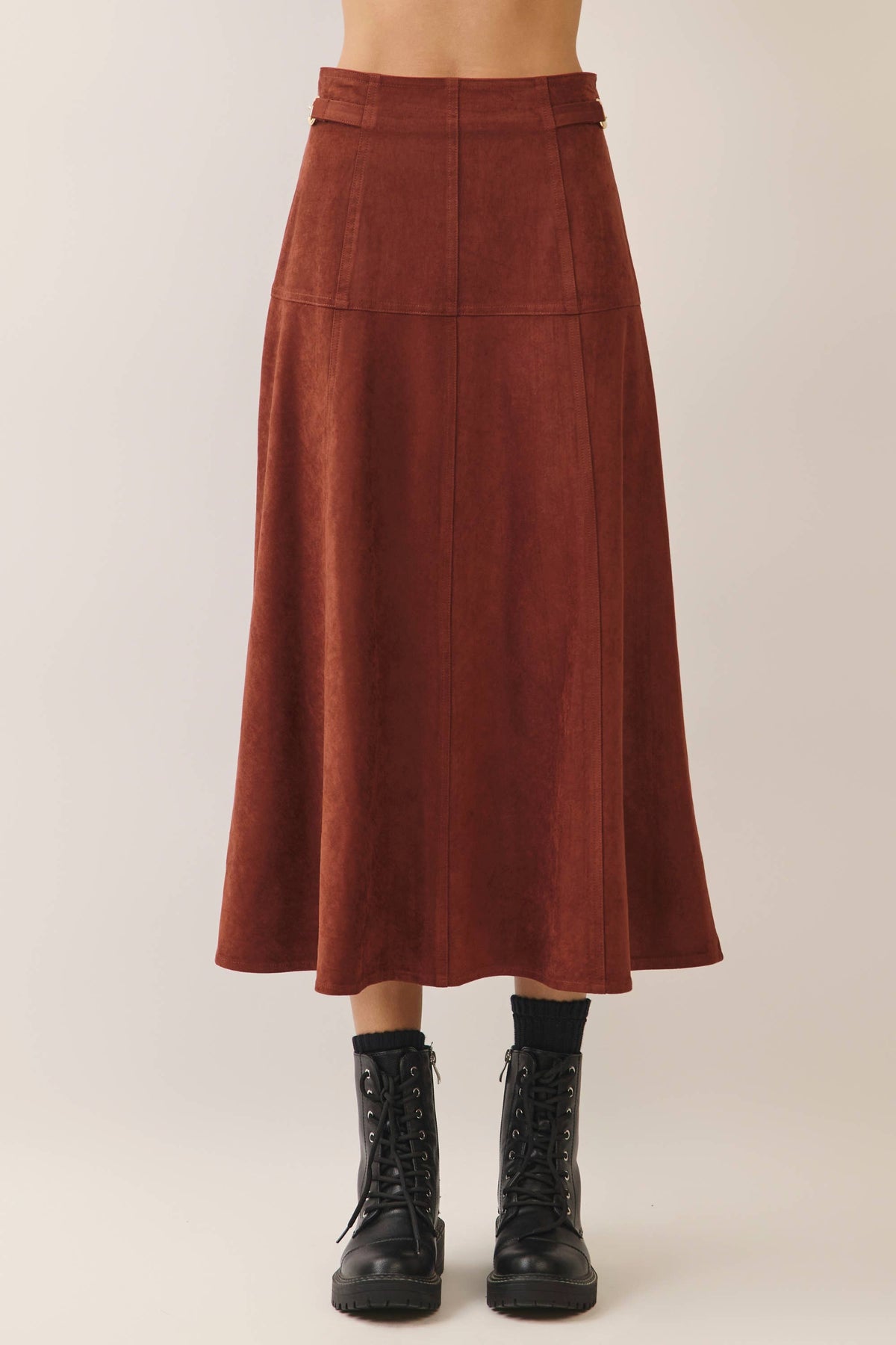 Faux Suede A-Line Midi Skirt