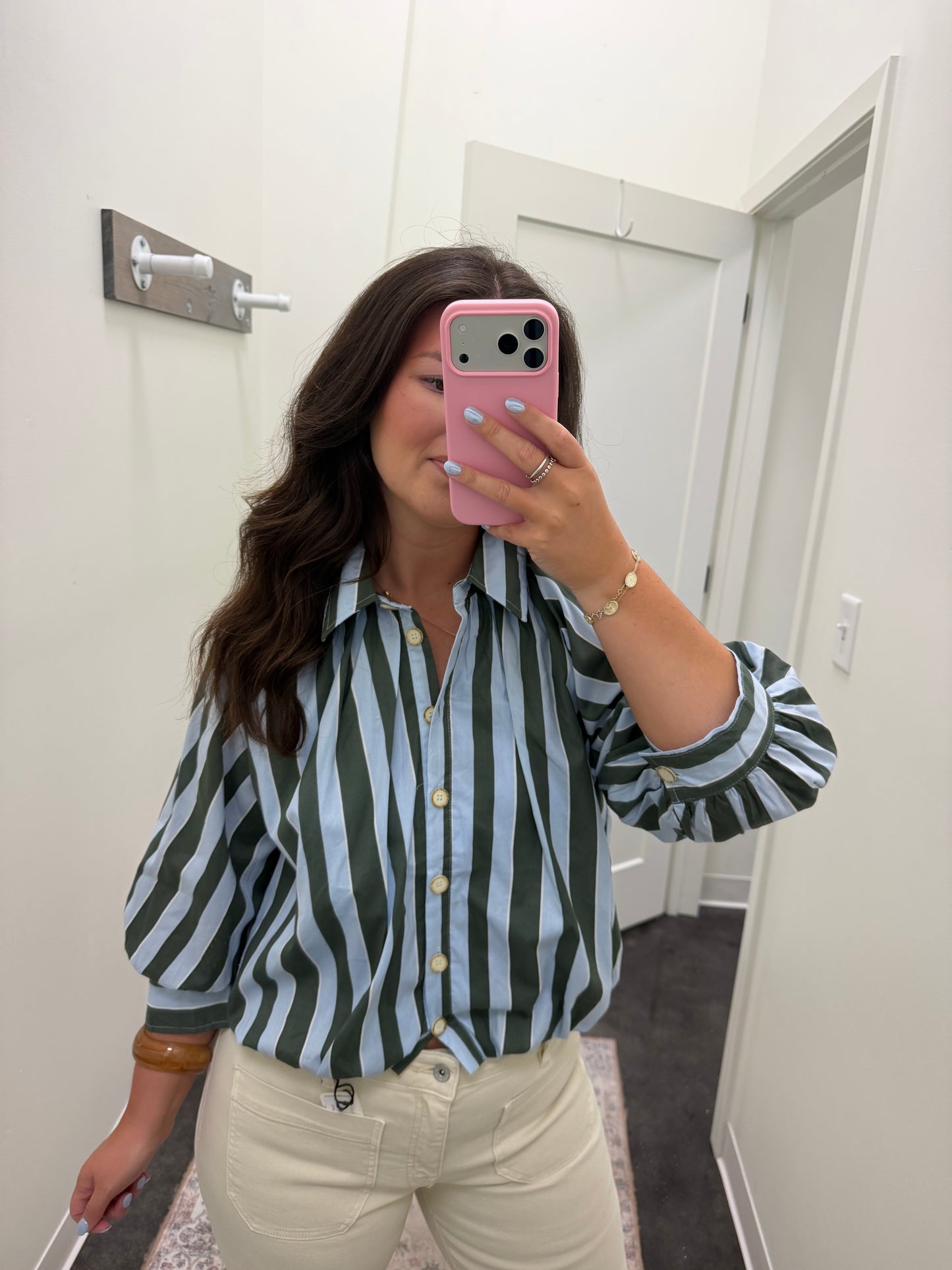 Stripe collared bubble sleeve top