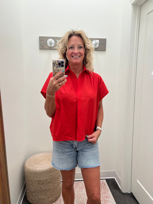 SOLID POPLIN NECK COLLAR TOP red - Karlie