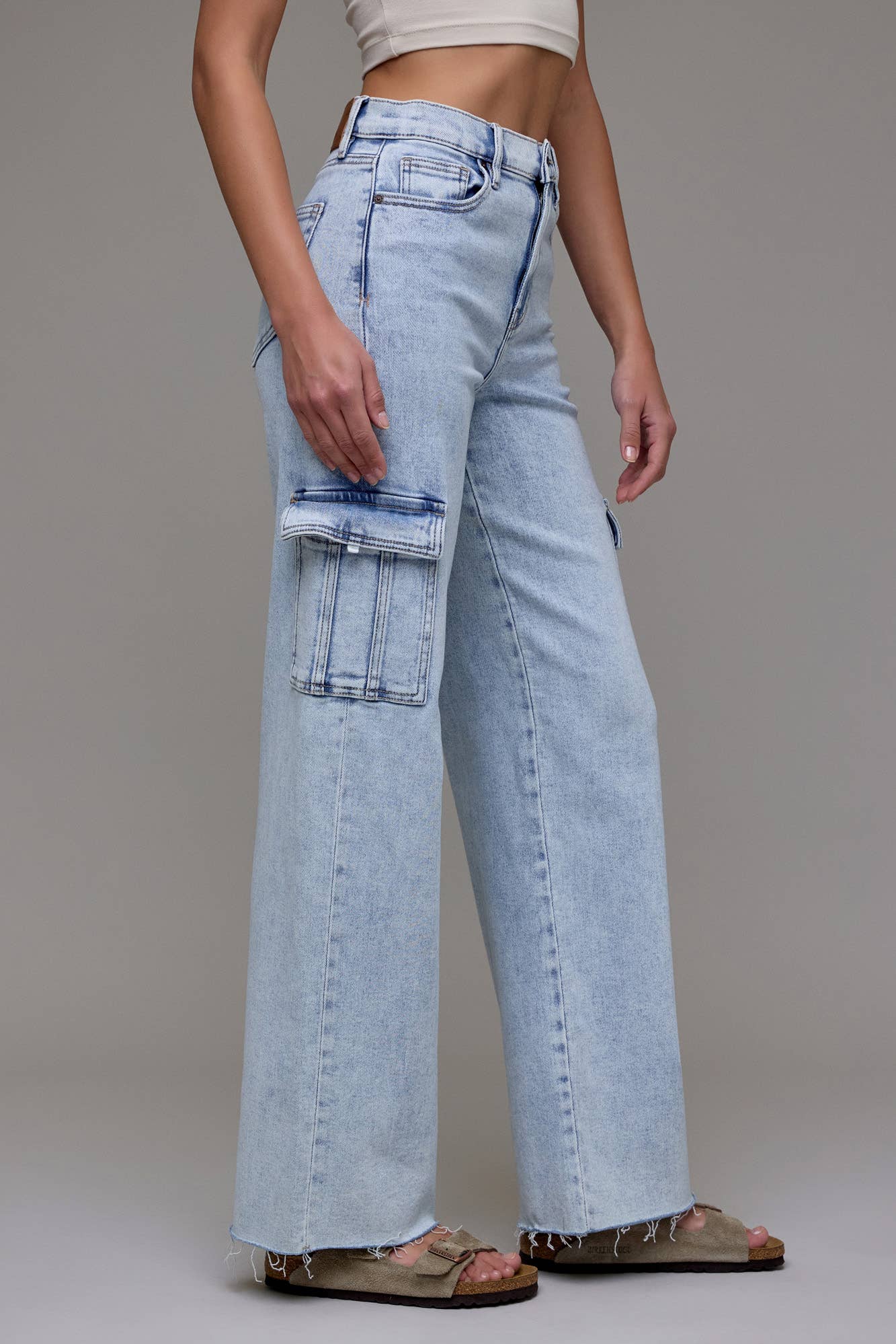 Light Wash Stretch Cargo Dad Jean