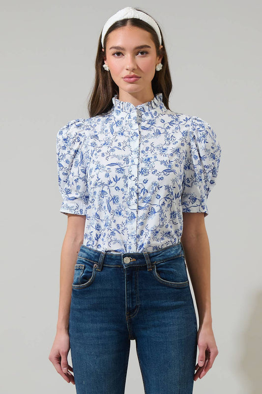 Kearny Floral Finley Ruffle Button Down Top