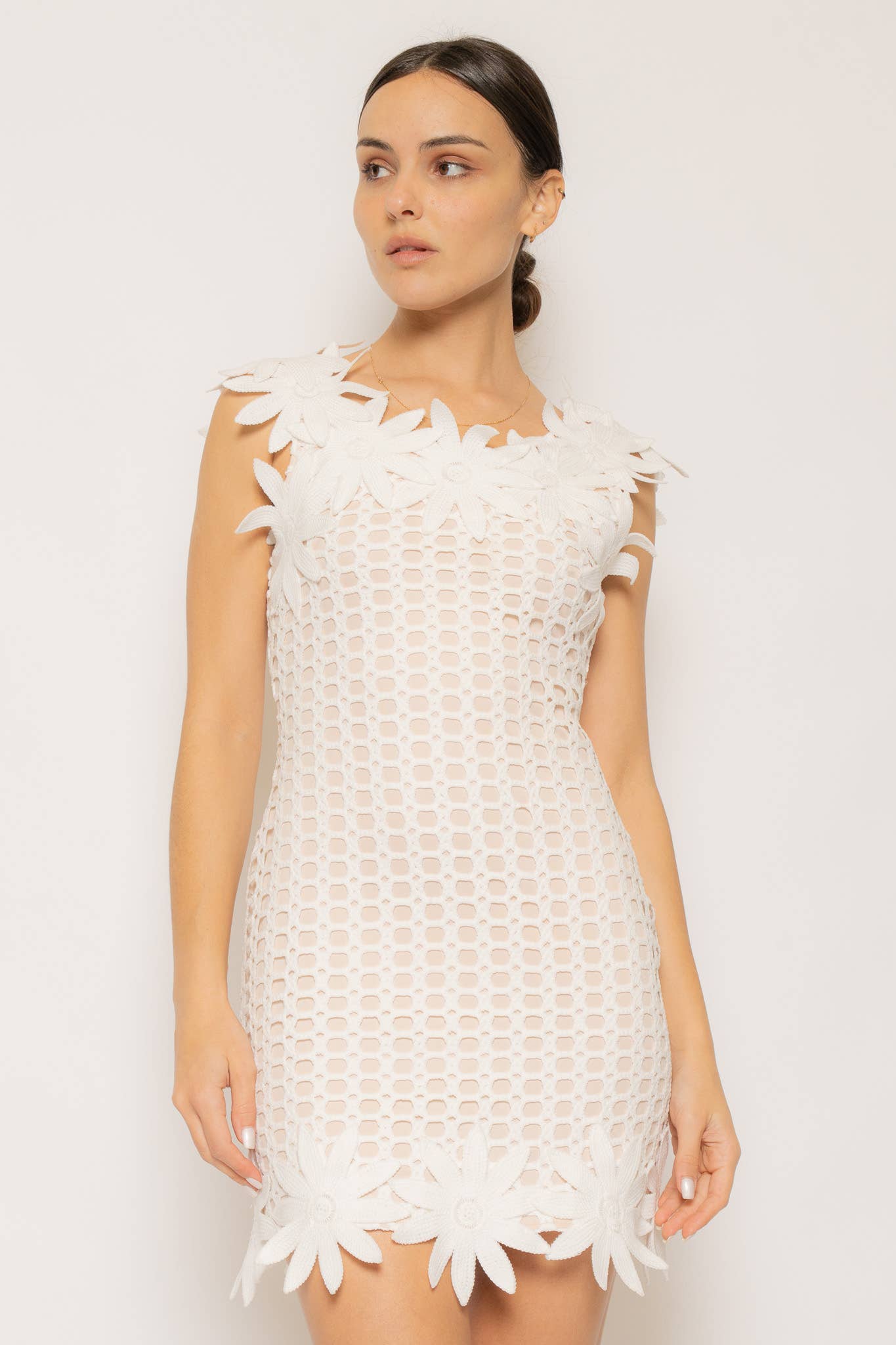 FLOWER KNITTING MINI DRESS