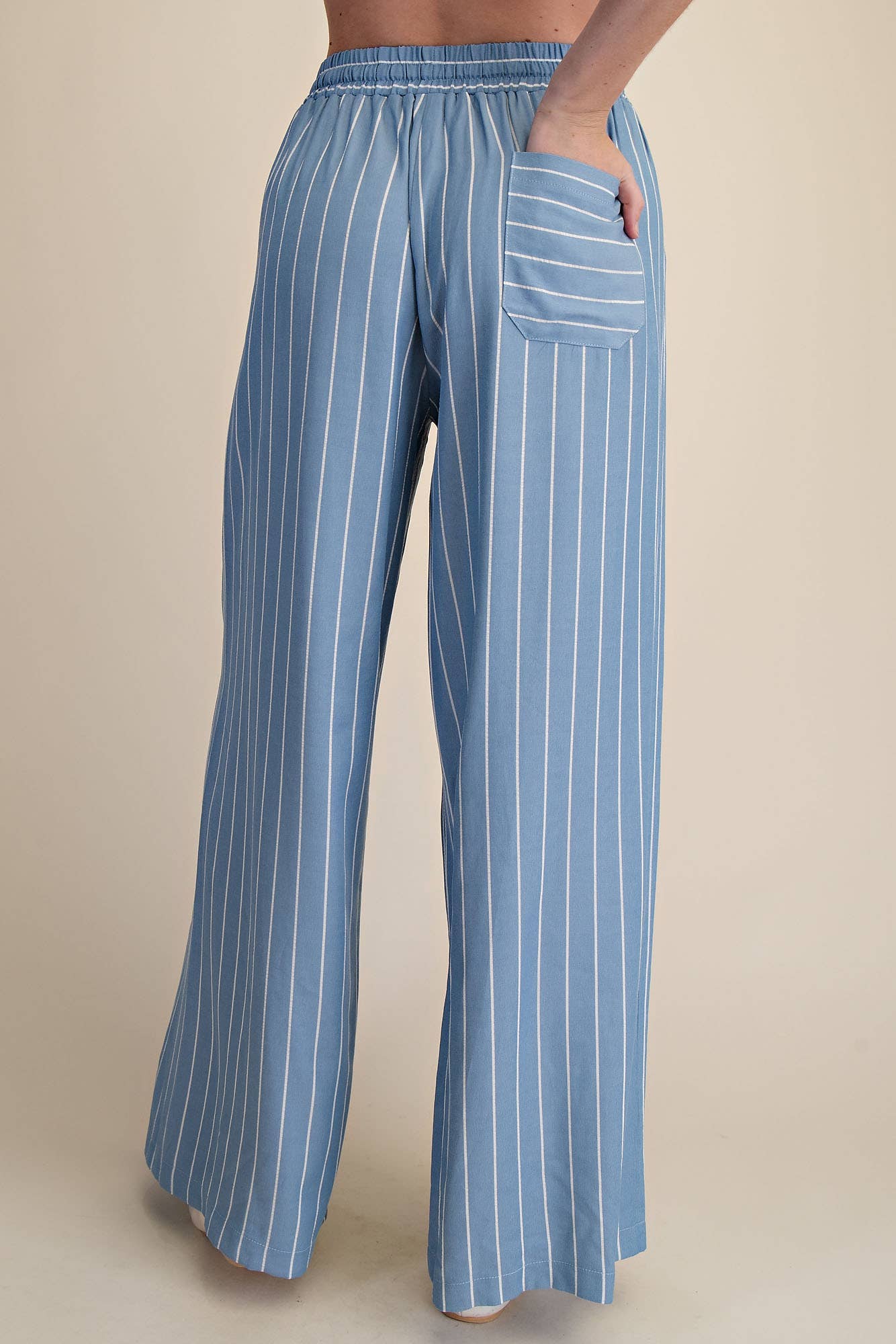 High Waist Elastic Band Stripe Wide Pants