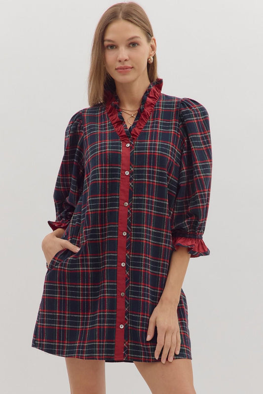 Navy plaid mini dress