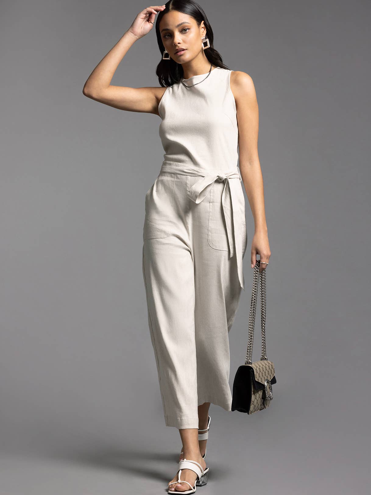 Tie Waist Sleeveless Jumpsuit - UPTOWN JUMPSUIT